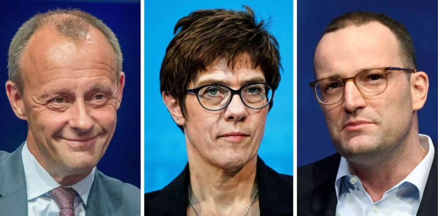 Friedrich Merz, Annegret Kramp-Karrenbauer, Generalsekretärin der CDU, und Jens Spahn (CDU), Bundesgesundheitsminister.