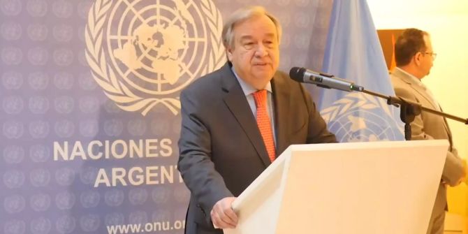 António Guterres, Uno-Generalsekretär, hält eine Rede am G20-Gipfel in Argentinien.