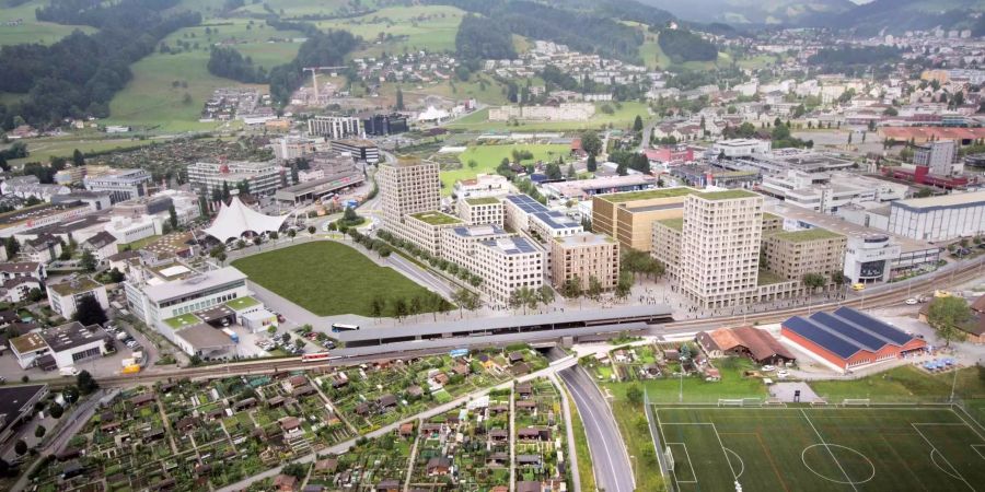 Aufgrund der Mobilitätsanbindung entstehen im LuzernPlus Gebiet wie in Luzern Süd neue Zentren. (Visualisierung Mobimo AG)