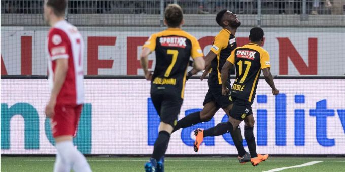 Nsamé jubelt über den 1000. YB-Treffer in der Super League. Nsamé jubelt über den 1000. YB-Treffer in der Super League.