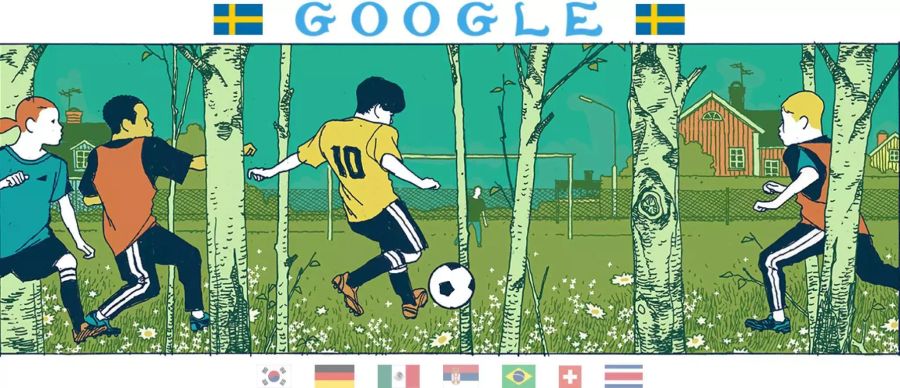 Schweden steht im Wald. Ginge locker als zeitgenössisches Kunstwerk durch, die düstere Trostlosigkeit will aber nicht so recht zur Fussball-WM passen.