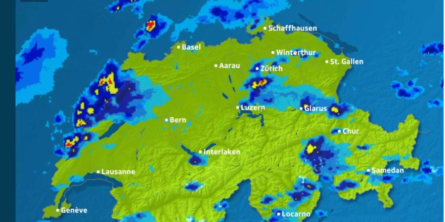 Gewitterzellen über dem Jura und der Zentralschweiz während des WM-Finals.