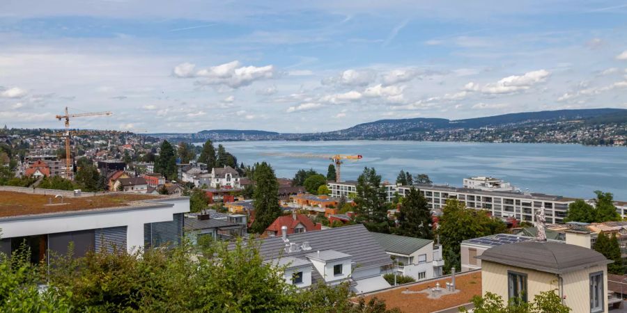 Aussicht vom Spielplatz Platte auf Thalwil und den Zürichsee.