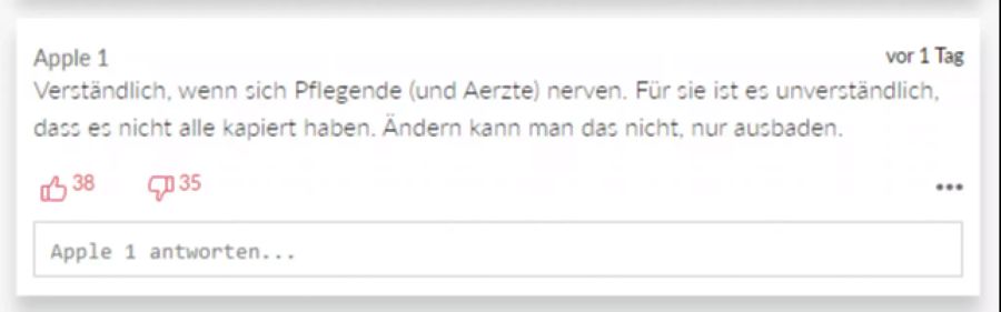 Dieser Leser zeigt Verständnis für Gesundheitspersonal, dass sich angesichts von solchem Verhalten nervt.