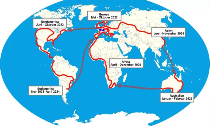 Die ungefähre Route des Solar Butterfly. Die ungefähre Route