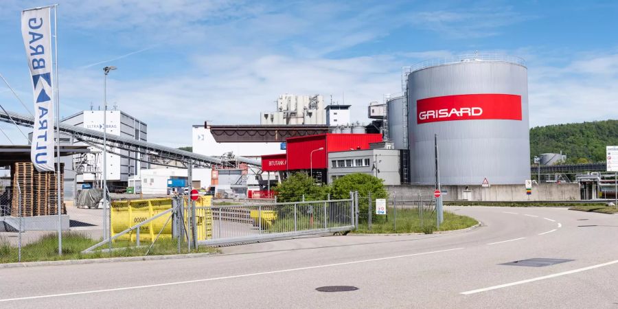 Der Auhafen in Birsfelden mit Industriegebiet.