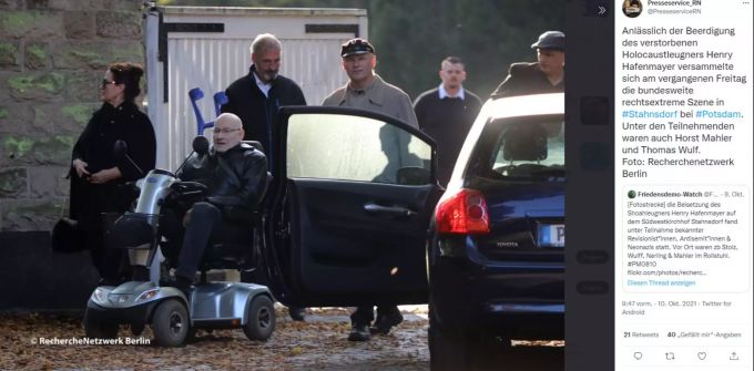 Laut Berichten versammelte sich anlässlich der Beerdigung des verstorbenen Holocaust-Leugners Henry Hafenmayer viele bekannte Gesichter der deutschen rechtextremen Szene. Deutschland Rechtsextrem Henry Hafenmayer