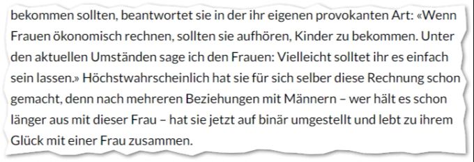 Ein Stein des Anstosses war diese Passage im Satire-Artikel im Nebelspalter: Hier sieht der Schweizer Presserat allerdings keine Verletzung der berufsethischen Normen. Passage Nebelspalter