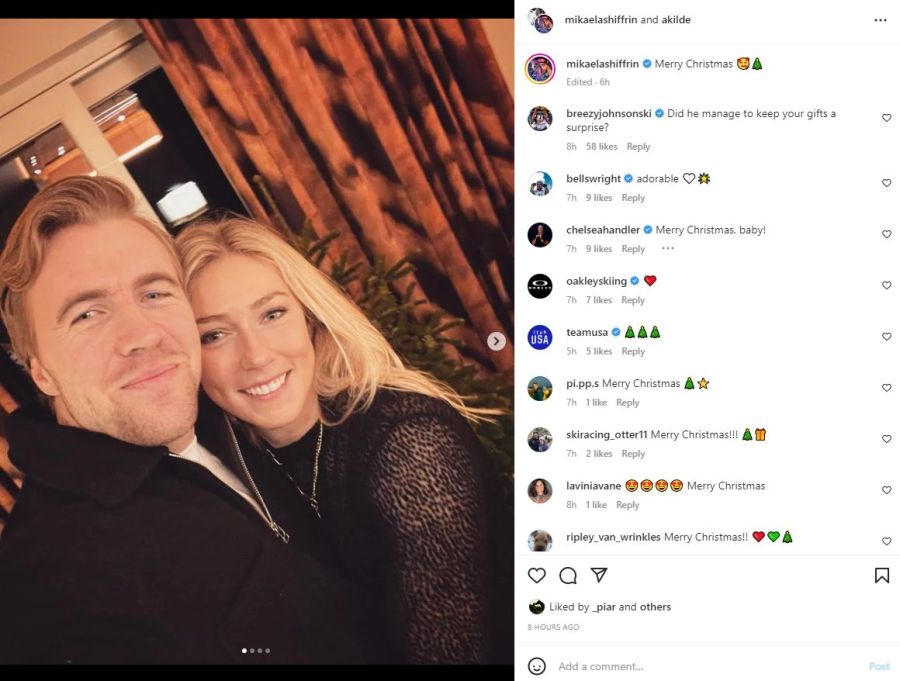 Aleksander Kilde und Mikaela Shiffrin wünschen ihren Fans frohe Weihnachten.