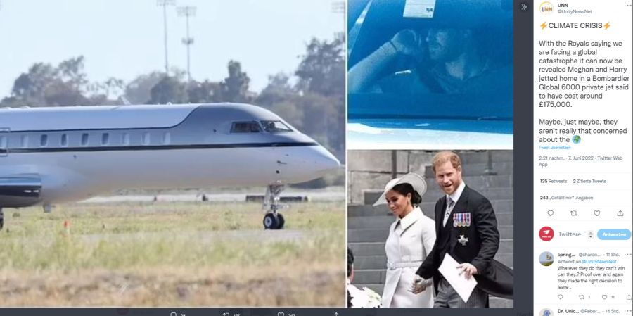 Harry und Meghan können auf ihre Privatjet-Reisen nicht verzichten.