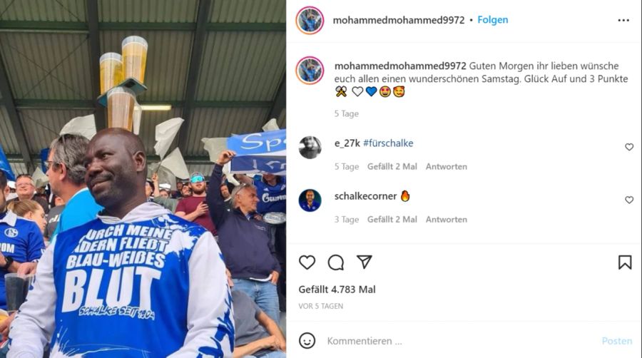 Der Schalke-Fan ist fürs Tragen von Bier auf dem Kopf bekannt.