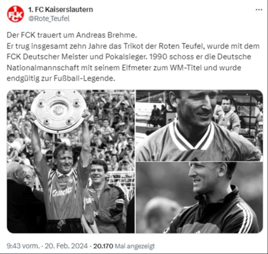 Kaiserslautern trauert um Andreas Brehme.