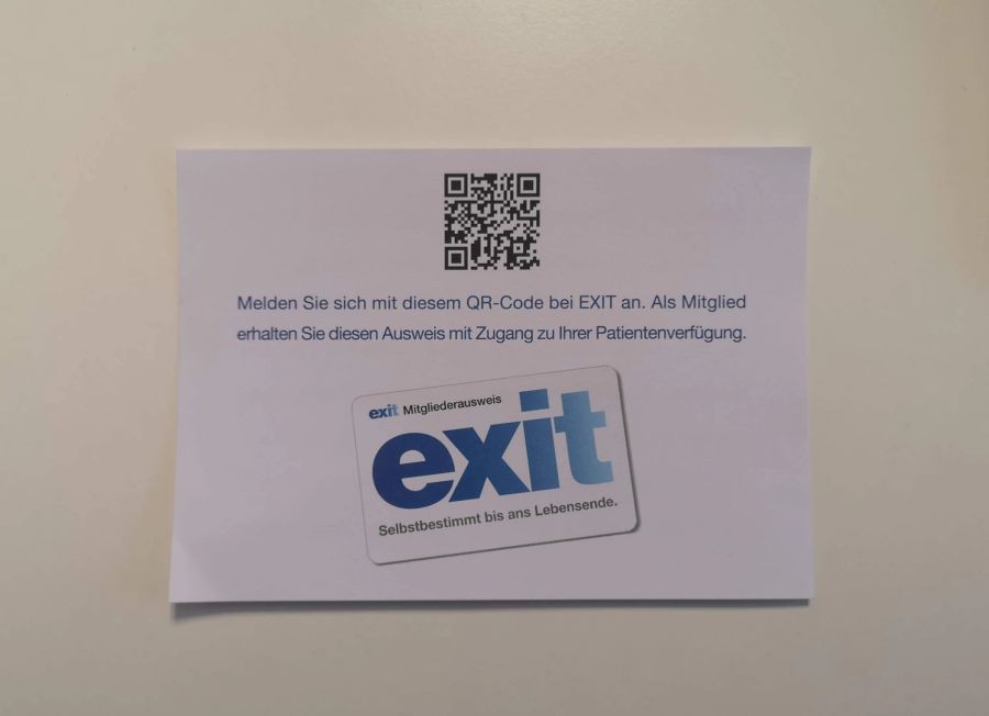 Mittels QR-Code schnell zur Mitgliedschaft: Der Verein «Exit» begleitet Menschen, die aufgrund einer unheilbaren Krankheit Suizid begehen möchten.