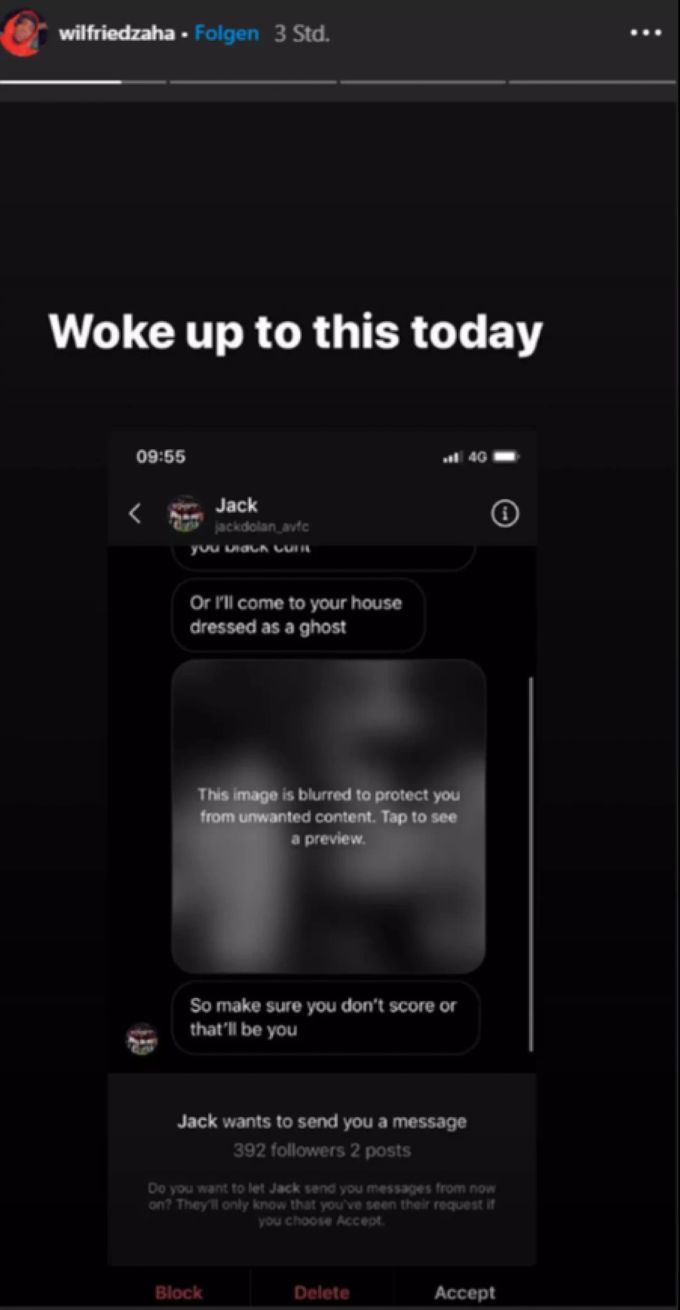 Dies postete Zaha heute Nachmitag in seiner Insta-Story. Wilfried Zaha