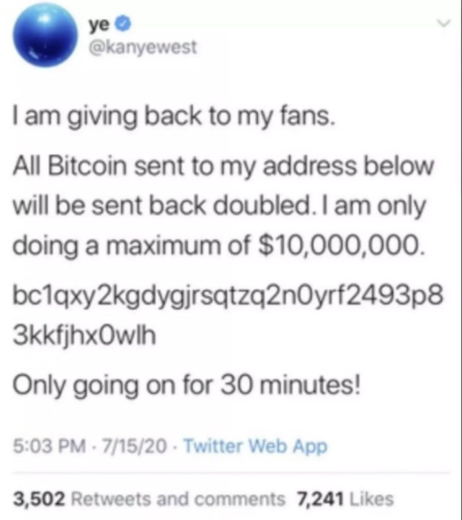 Auch der Account von US-Rapper Kanye West fiel den Bitcoin-Betrügern zum Opfer.