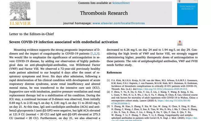 Screenshot der Publikation Eschers im Fachmagazin «Thrombosis Research». escher publikation