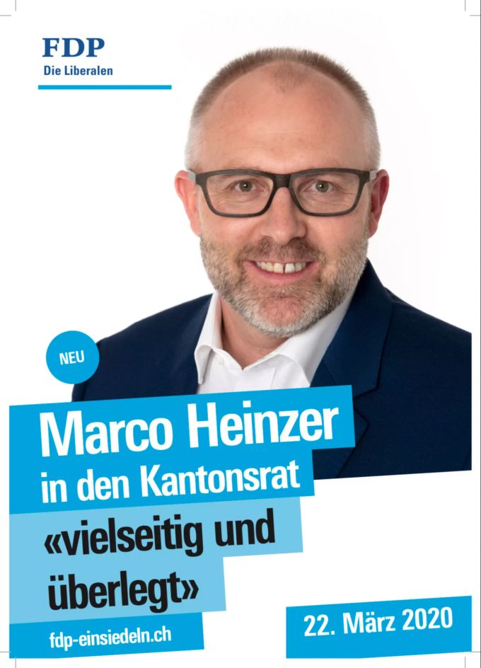 Marco Heinzer geht für die FDP ins Kantonsratsrennen. Flyer Marco