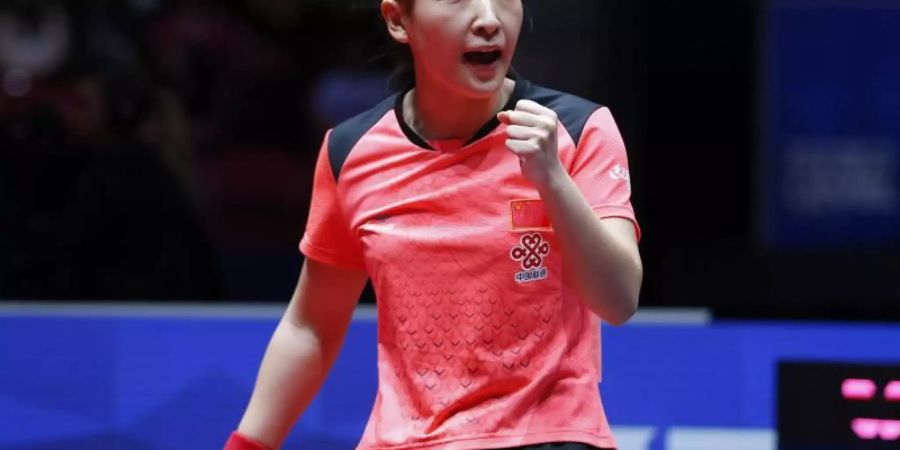 Liu Shiwen vom Team China jubelt über ihren ersten Einzel-Weltmeistertitel im Tischtennis. Foto: Ye Pingfan/XinHua