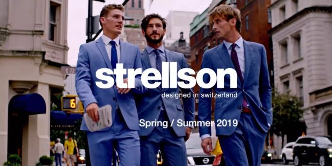 Werbebanner des Schweizer Herrenausstatters Strellson. Strellson