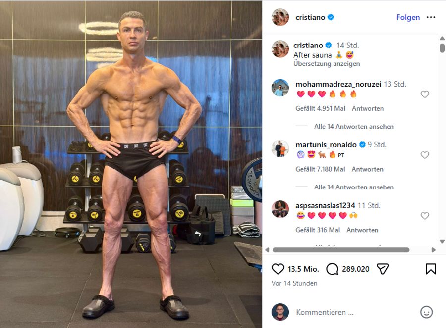 Ronaldo teilt ein weiteres Bild seines gestählten Körpers.