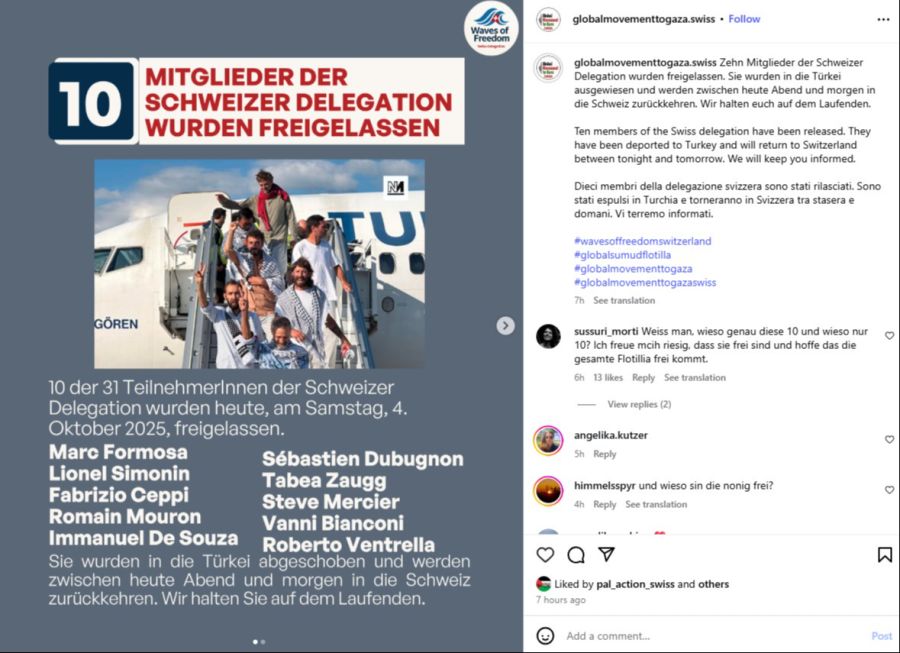 Laut den Aktivisten selbst sind am Samstag zehn Mitglieder der Schweizer Delegation in Istanbul angekommen.