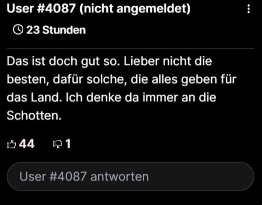 «Lieber nicht die Besten, dafür solche, die alles geben für das Land», schreibt ein Leser.