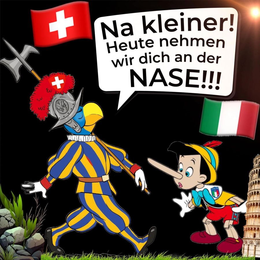 Natürlich darf auch der Globi nicht fehlen, wenn es darum geht die Italiener aufs Korn zu nehmen.