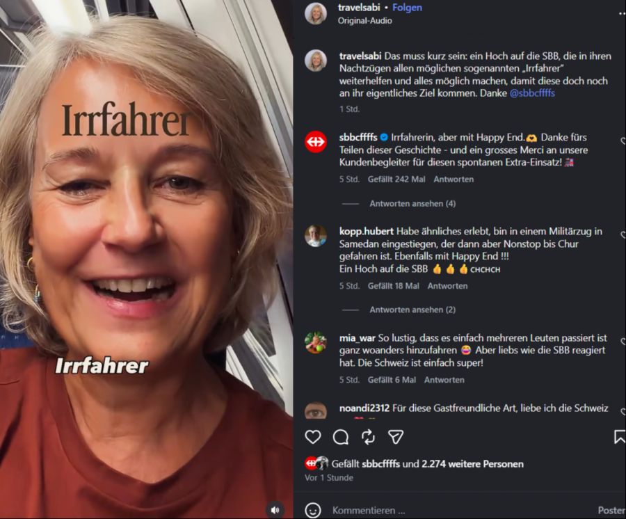 Dank des ausserordentlichen Halts musste Sabine nur eine Stunde Umweg in Kauf nehmen.