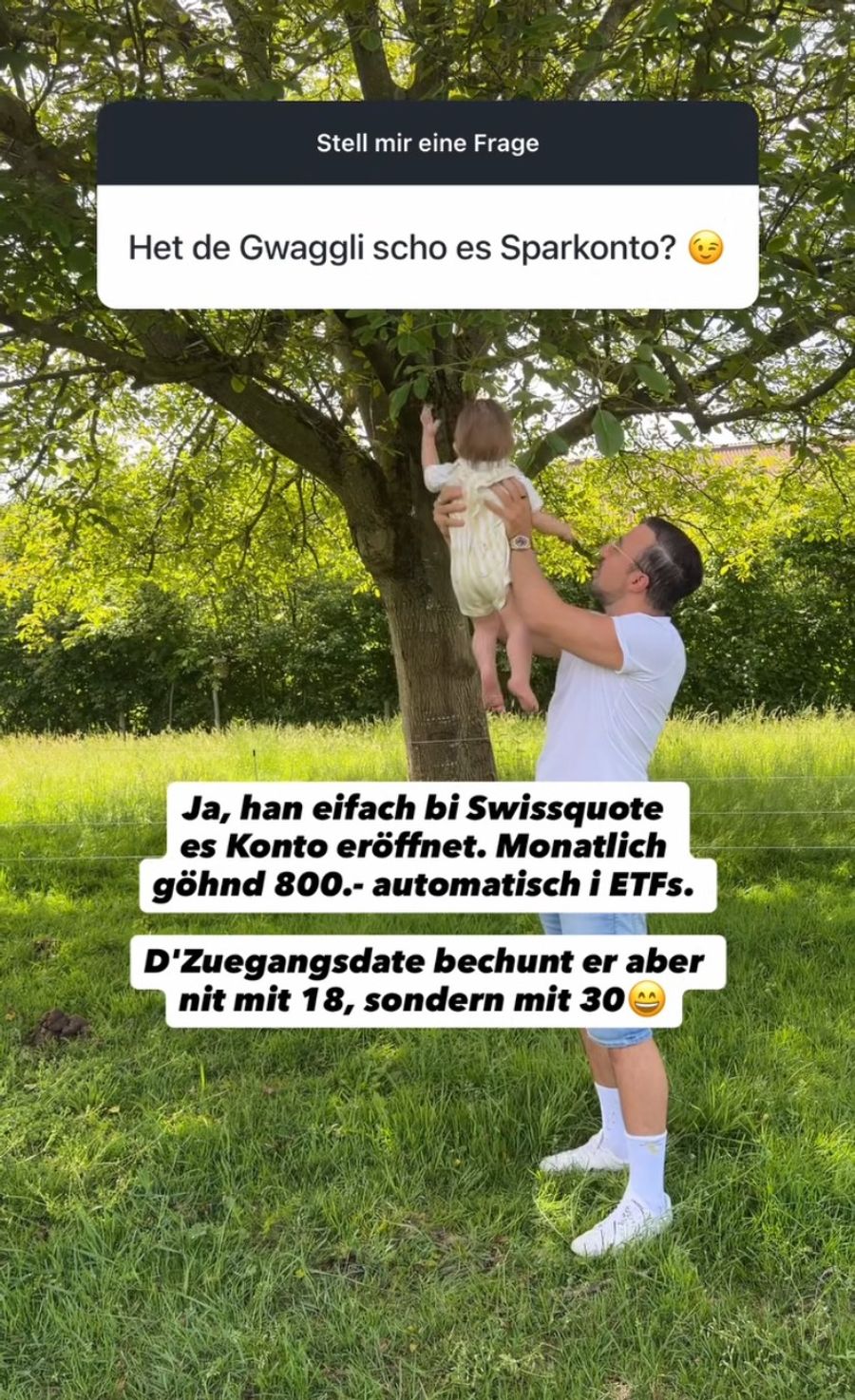 Aber auch für den Nachwuchs ist gesorgt: Zekis Bub bekommt monatlich 800 Franken aufs Sparkonto – Zugang bekommt er dann aber erst mit 30.