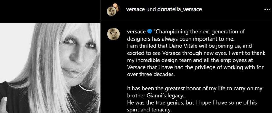 Donatella Versace tritt Instagram