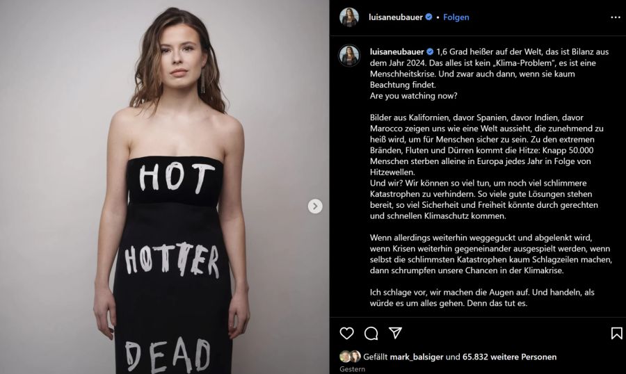 Luisa Neubauer zeigt sich in ungewohntem Outfit und macht so auf die Gefahren der Erderwärmung aufmerksam.