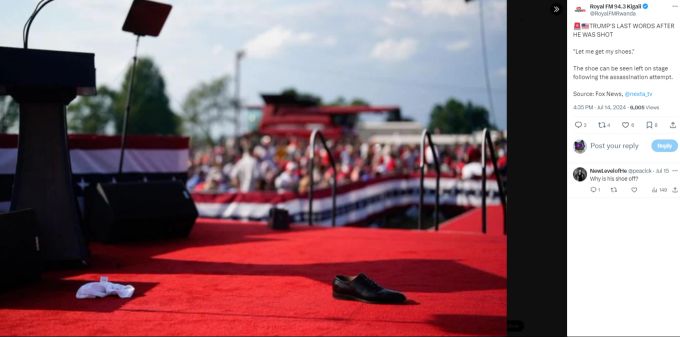 Nachdem Donald Trump evakuiert wurde, war einer seiner Schuhe noch auf der Bühne zurückgeblieben. Donald Trump