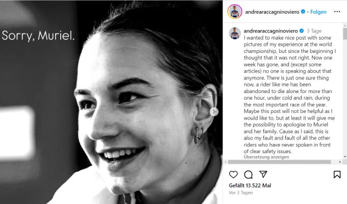 Der Italiener Andrea Raccagni schreibt emotionale Worte zum Tod von Muriel Furrer. Muriel Furrer