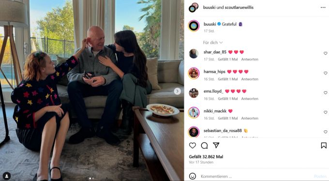 Bruce Willis' Töchter teilten einen Familienschnappschuss. bruce willis töchter