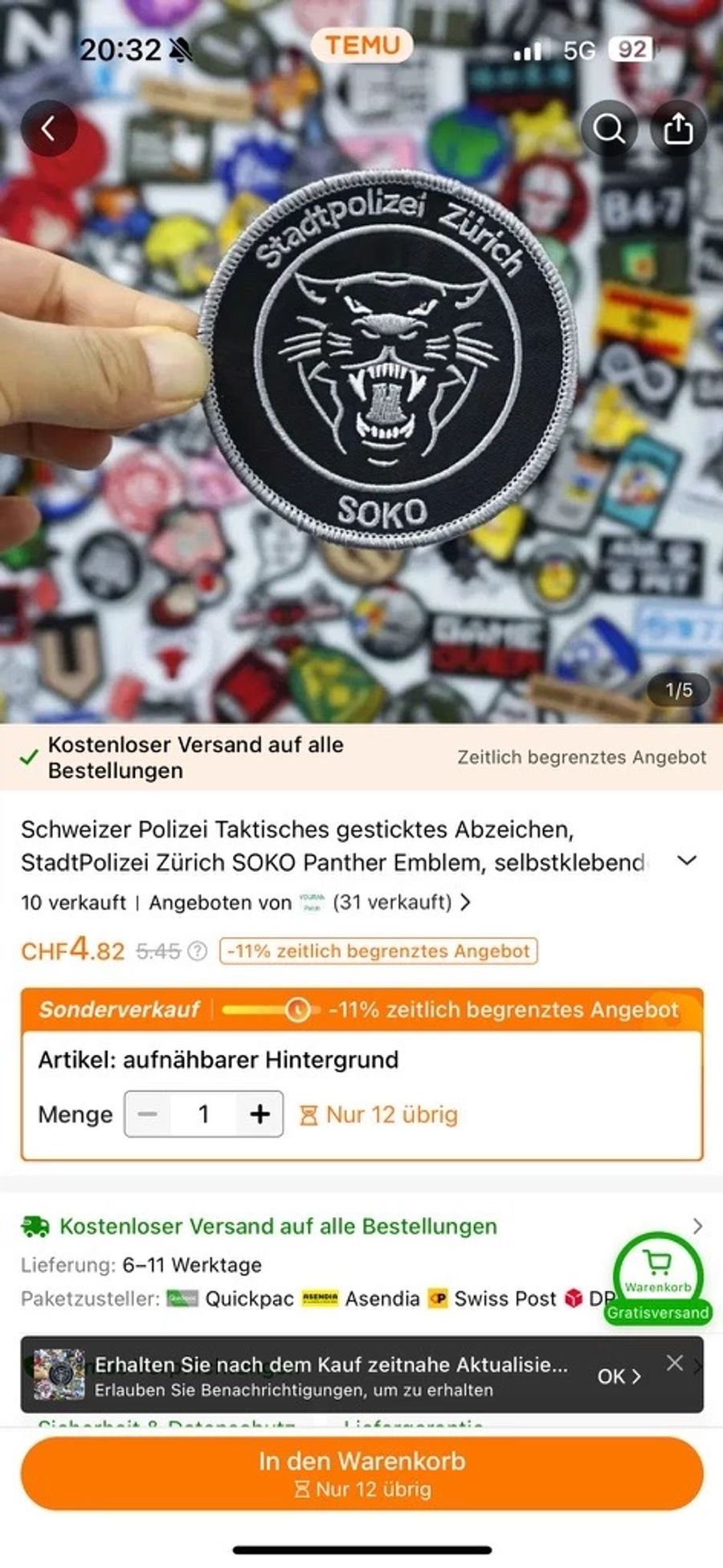 So sieht der auf Temu verkaufte Patch aus.