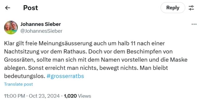 Ratsmitglied Johannes Sieber (GLP) wurde von einem Demonstranten beschimpft. Johannes Sieber Demonstration