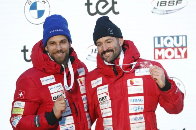 Sandro Michel und sein Pilot Michael Vogt. Sandro Michel