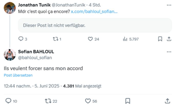 Sofian Bahloul schreibt auf X, der FC Aarau wolle ihn zum Wechsel zwingen. FC Aarau Sofian Bahloul
