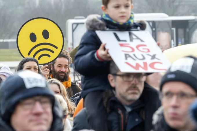 Teilnehmende am «internationalen Protesttag gegen 5G», am 25. Januar 2020 in Genf. Protest 5G