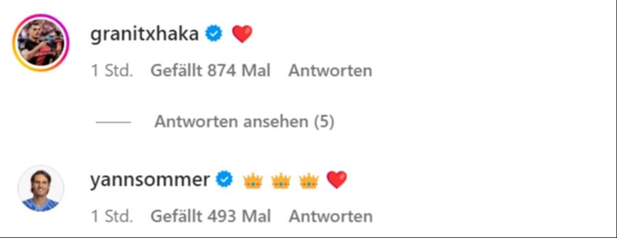 Granit Xhaka und Yann Sommer kommentieren Xherdan Shaqiris Nati-Rücktritt mit Emojis.