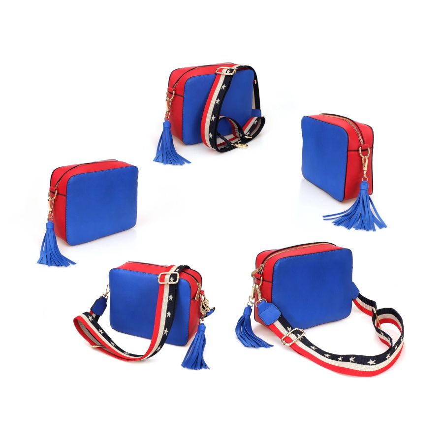 crossbody bags, weisser hintergrund, blau-rot-weiss