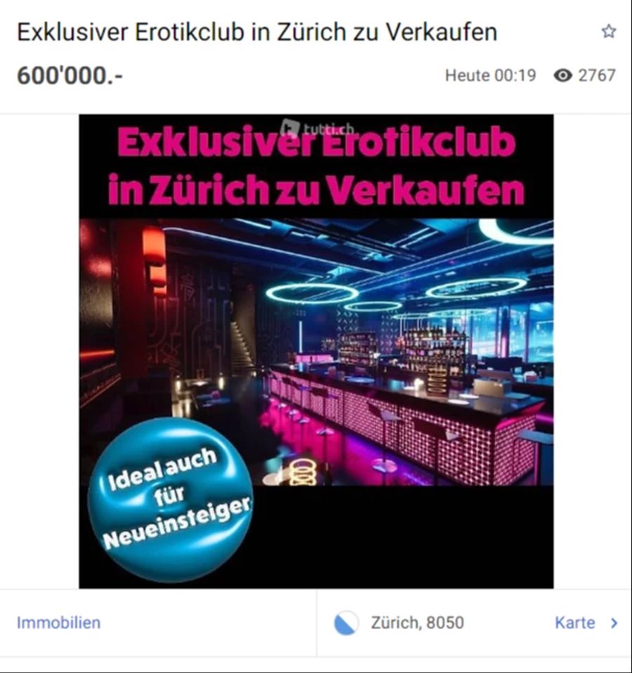 Dieses Inserat für einen Erotikclub im Raum Zürich sorgt für Verwunderung und Stirnrunzeln.