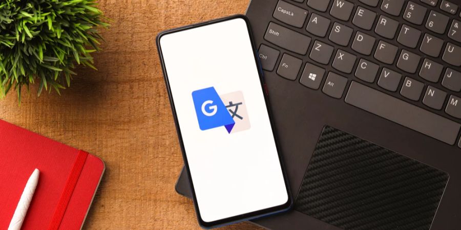 Smartphone Icon Google Translate Notebook Schreibtisch