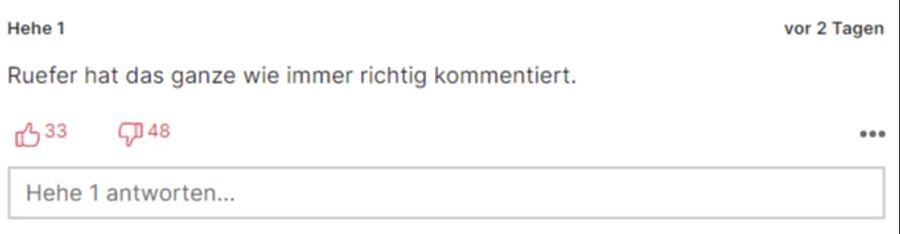 «Hehe 1» findet, Ruefer hat das Spiel «wie immer richtig kommentiert».