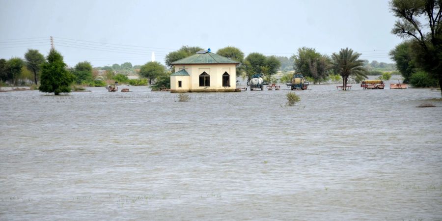 Ein überschwemmtes Gebiet in der südpakistanischen Provinz Sindh.