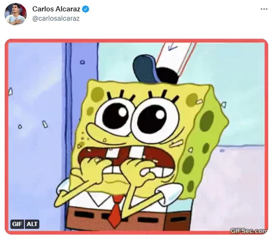 In der Endphase des Federer-Spiels beschreibt Youngster Alcaraz seine Gefühle mit diesem Spongebob-Meme.