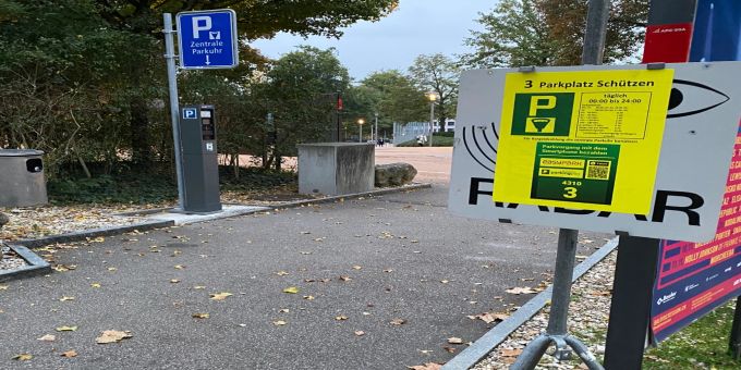 Übergangstafel Parkplatz Schützen in Rheinfelden. Parkplatz Schützen in Rheinfelden.
