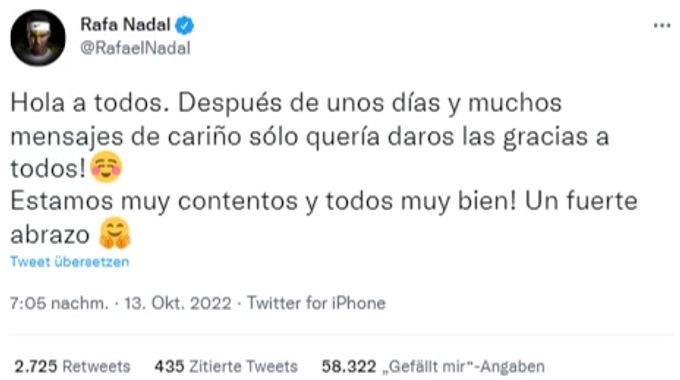 Rafael Nadal meldet sich auf Twitter an seine Fans. Rafael Nadal