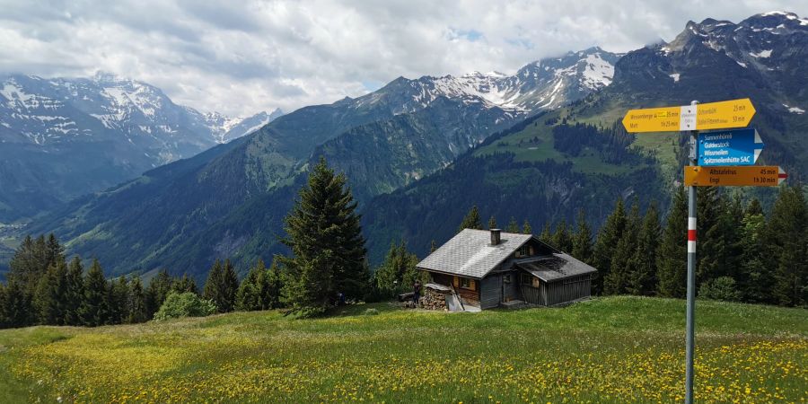 Ein gekennzeichneter Wanderweg im Kanton Glarus.