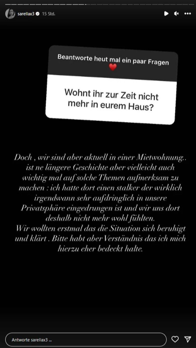 Sarah Engels erklärt ihre derzeitige Wohnsituation. Die Musikerin hat mit einem Stalker zu kämpfen! Sarah Engels